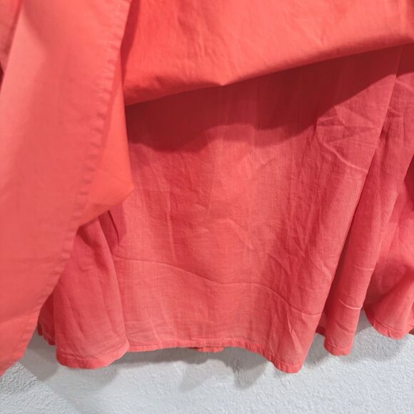 The Drop Tie Front Puff Sleeve Midi Dress Orange Cutout Waist Size XL Cotton - Picture 6 of 10